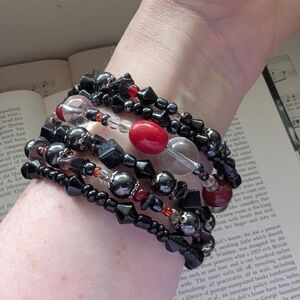 Elegant Black and Red Beaded Bracelet